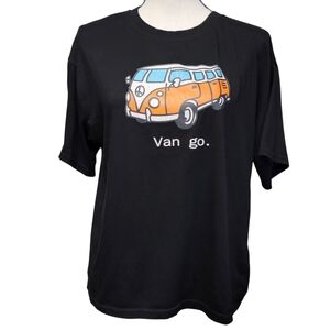 Van Go Graphic Tshirt Womens Sz XL Black Bus Crew Short Sleeve Boxy‎ Shirt Top